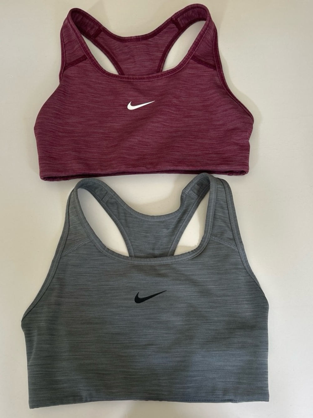 Nike Racerback Sports Bras in Burgundy and Heather Gray